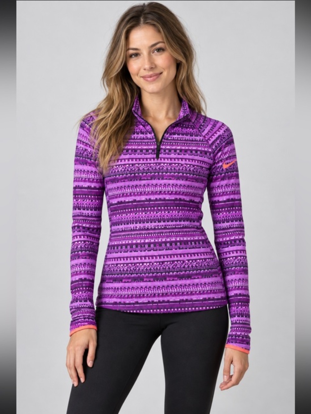 Nike Pro Youth XL Purple Geometric Quarter Zip Athletic Pullover Women’s XS S